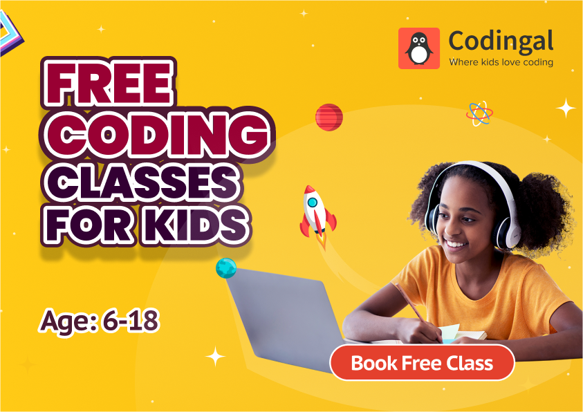"Free 1:1 Online Coding Class For Age 6-18" from Codingal, The #1 Coding Platform for Kids